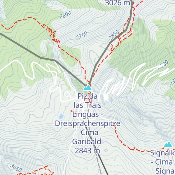 Map of Piz da las Trais Linguas - Dreisprachenspitze - Cima Garibaldi