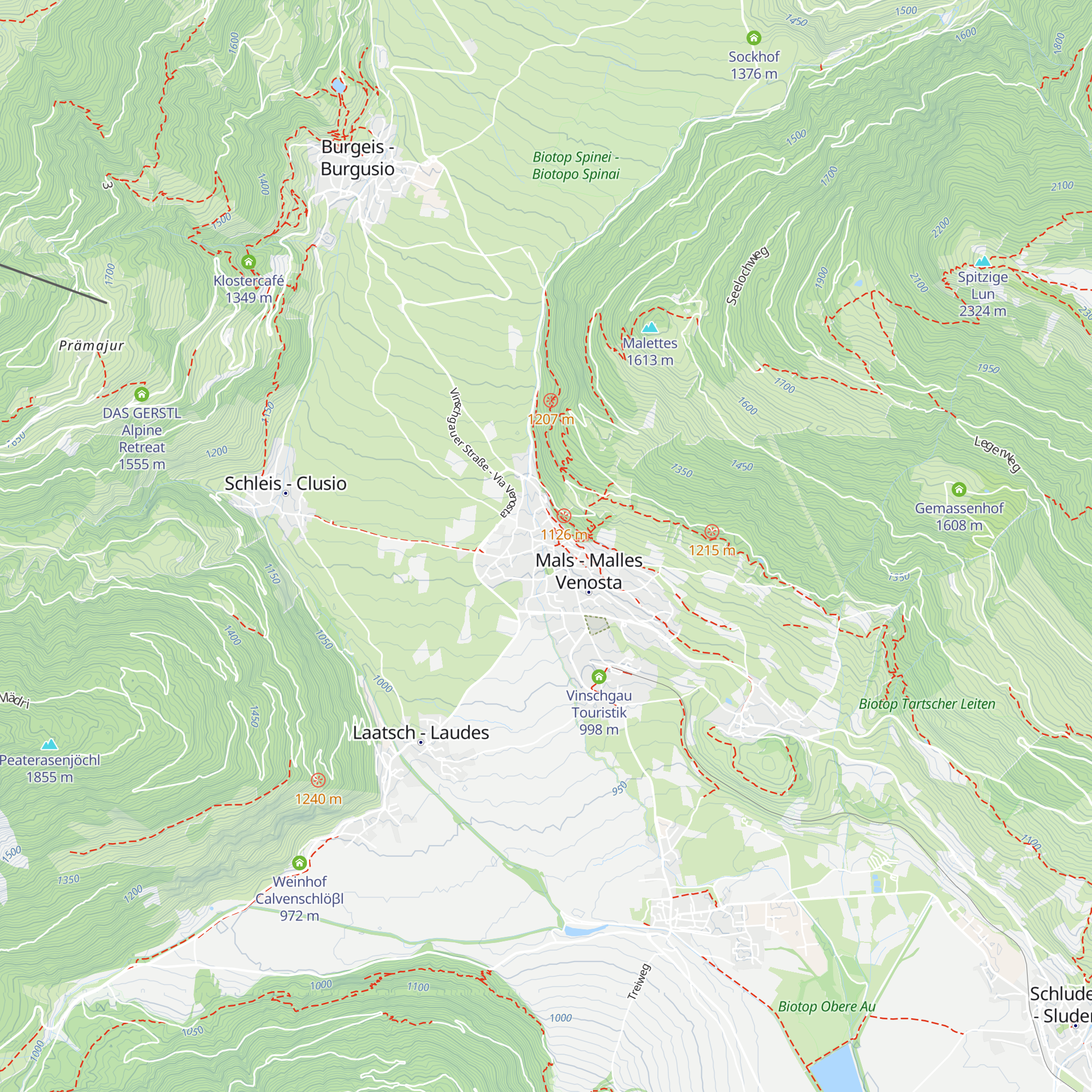 Tourismusverein Mals, Schluderns, Taufers, Glurns map