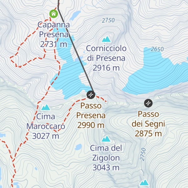 Map of Ski Bar Presena 3000 - Panorama 3000 Glacier