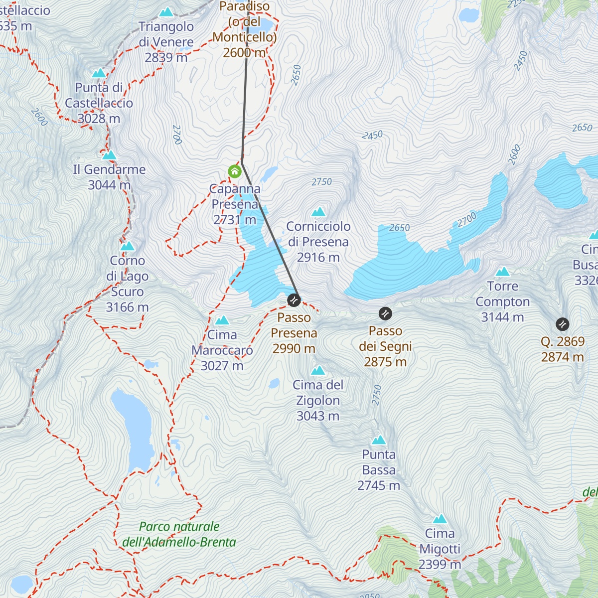 Ski Bar Presena 3000 - Panorama 3000 Glacier map