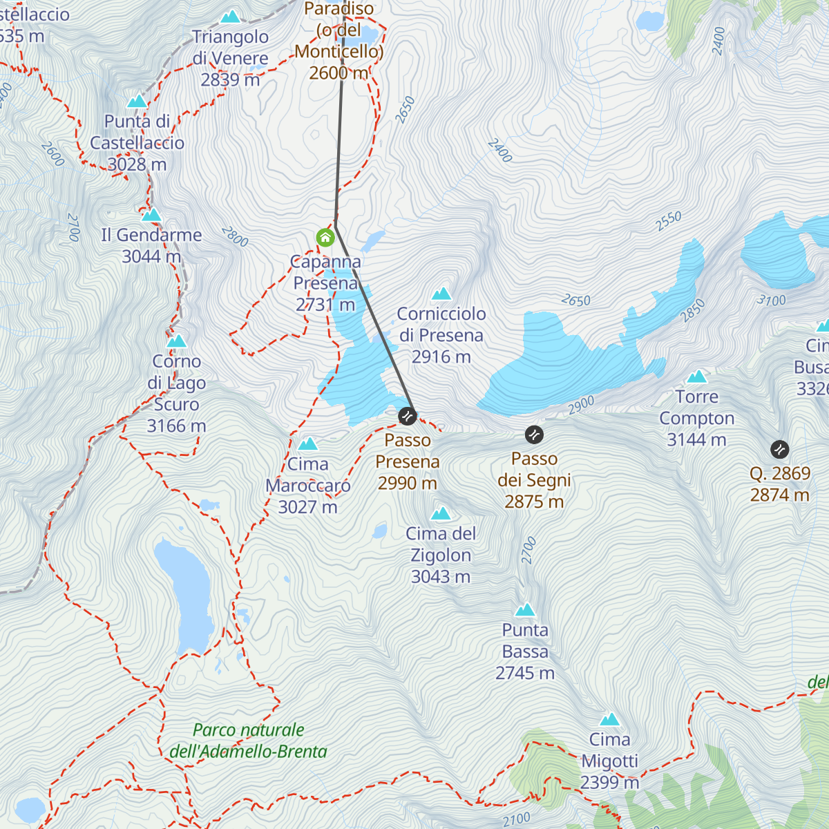 Ski Bar Presena 3000 - Panorama 3000 Glacier map