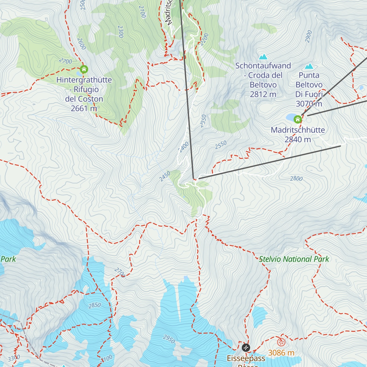 Schaubachhütte - Rifugio Città di Milano map