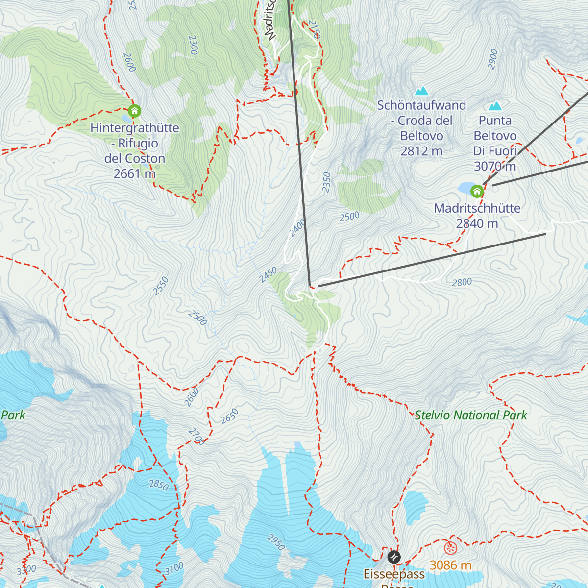 Schaubachhütte - Rifugio Città di Milano map