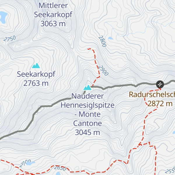 Map of Nauderer Hennesiglspitze - Monte Cantone