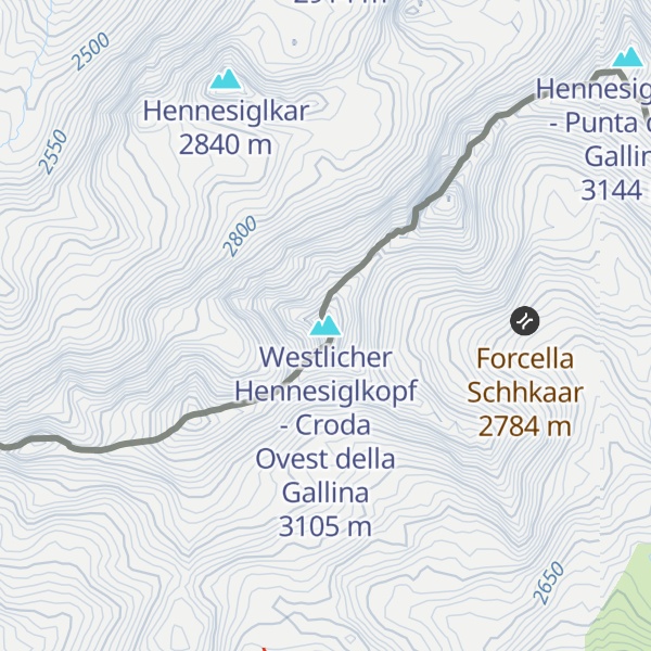 Map of Westlicher Hennesiglkopf - Croda Ovest della Gallina
