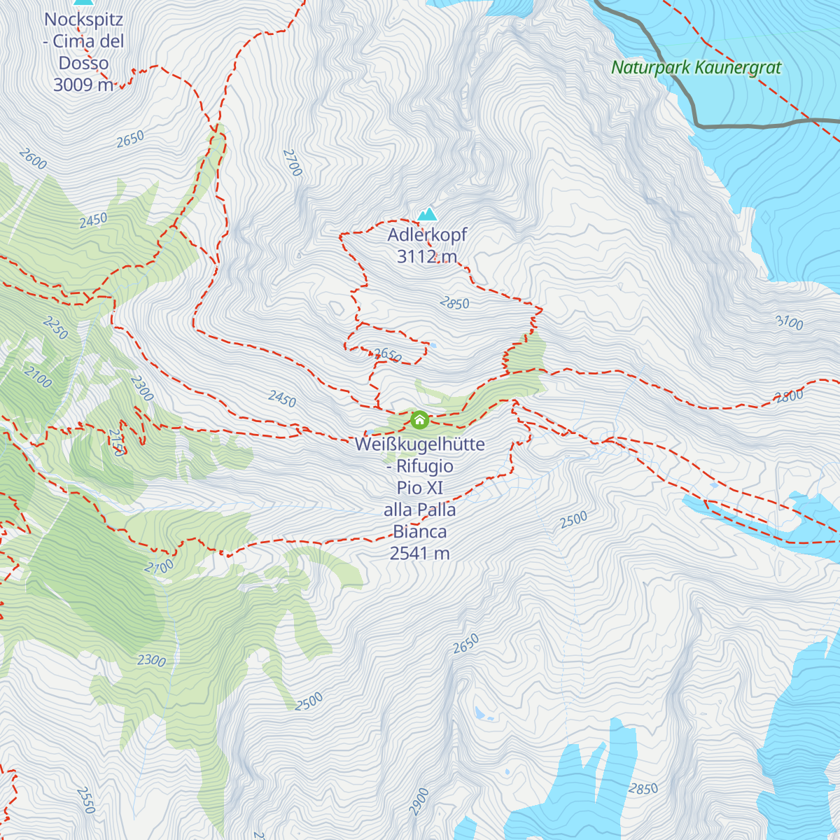 Weißkugelhütte - Rifugio Pio XI alla Palla Bianca map