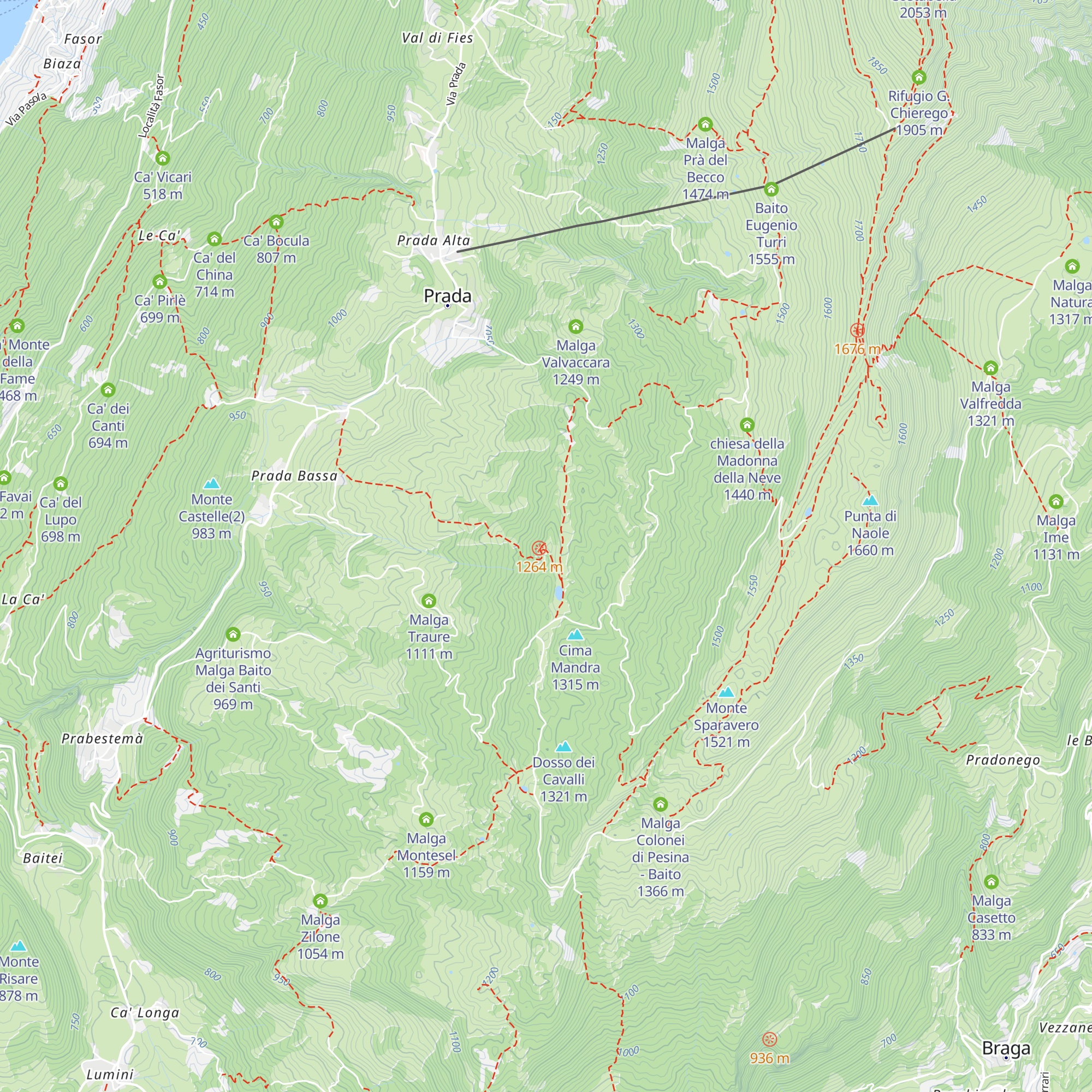 Malga Pralongo alto map