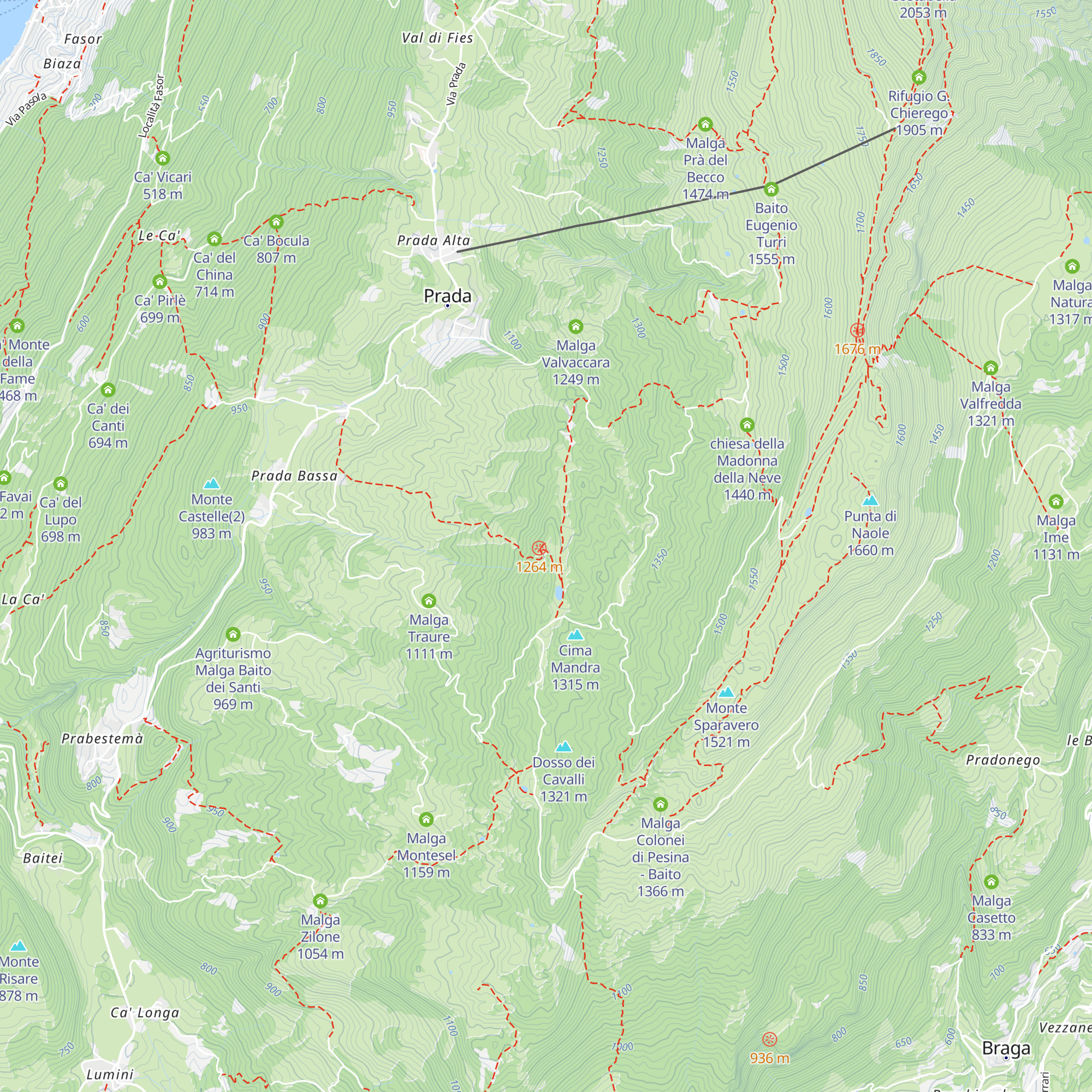 Malga Pralongo alto map