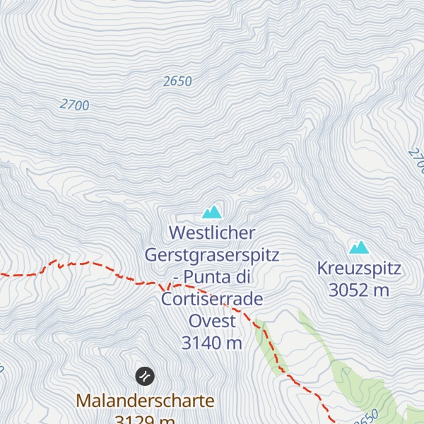 Map of Westlicher Gerstgraserspitz - Punta di Cortiserrade Ovest