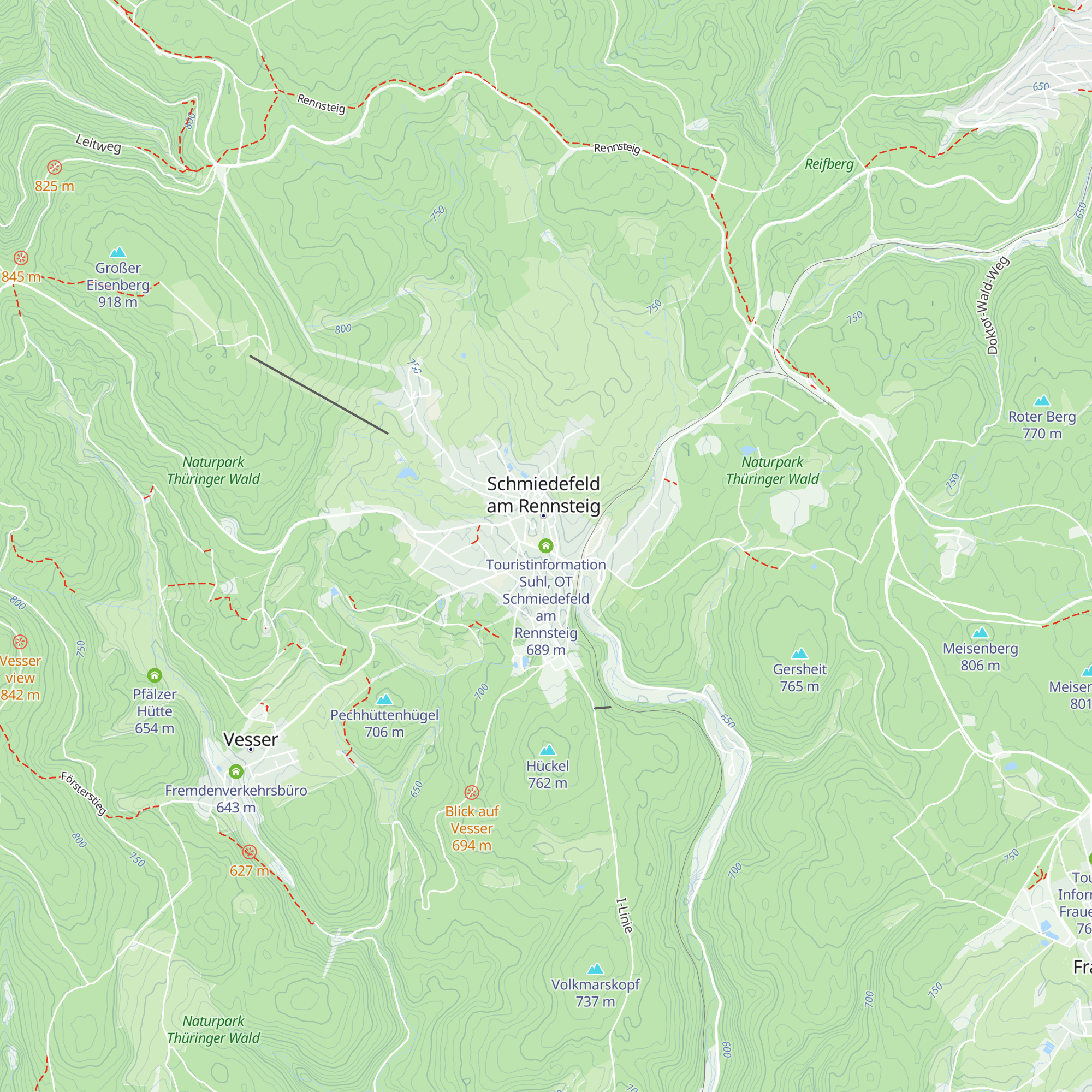 Touristinformation Suhl, OT Schmiedefeld am Rennsteig map