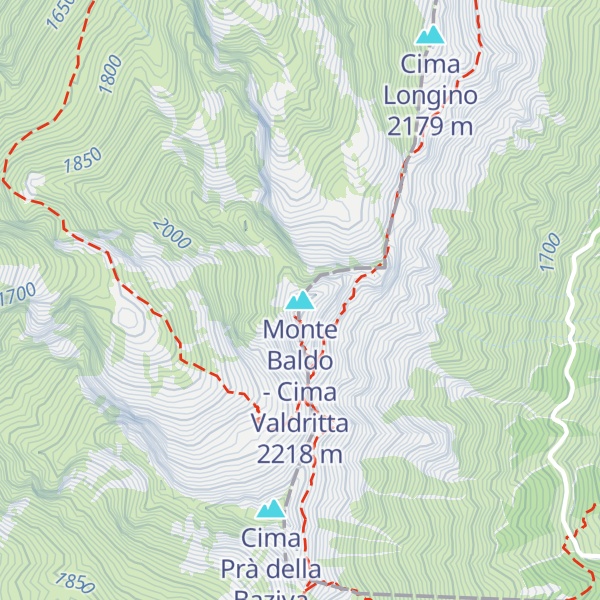 Map of Monte Baldo - Cima Valdritta