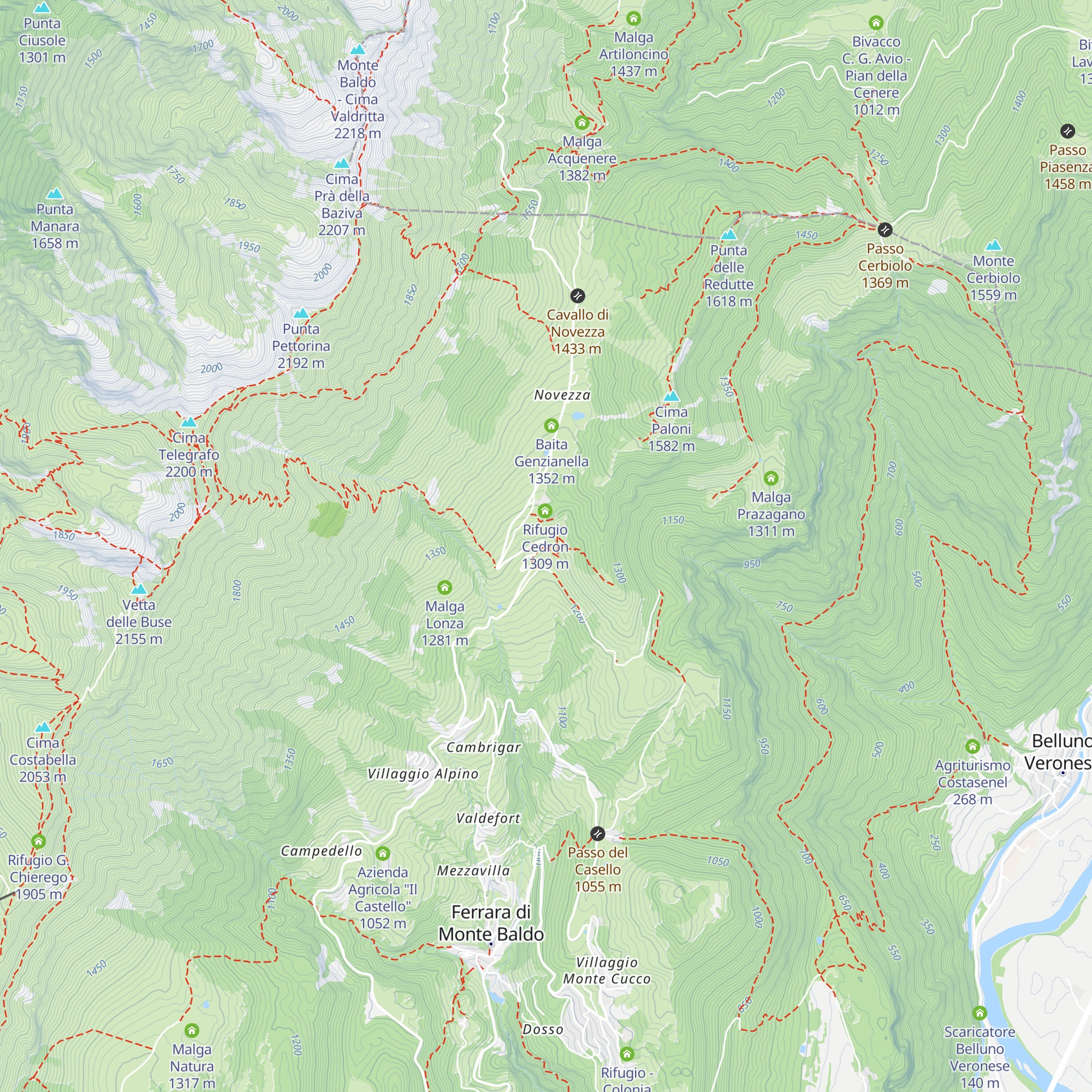 Rifugio Orto Botanico Monte Baldo map