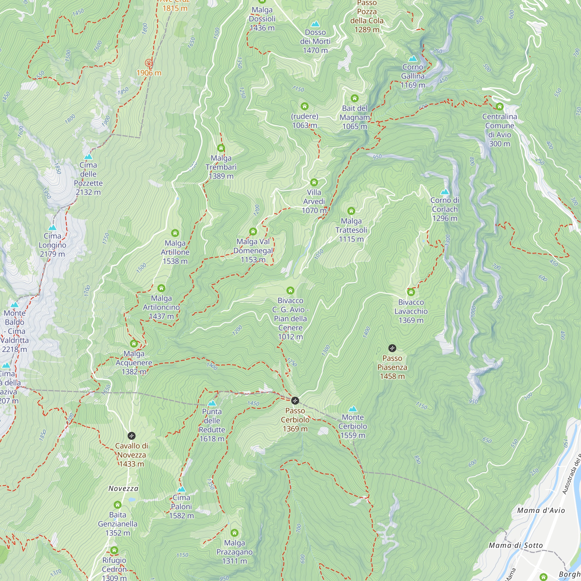 Bivacco C. G. Avio - Pian della Cenere map
