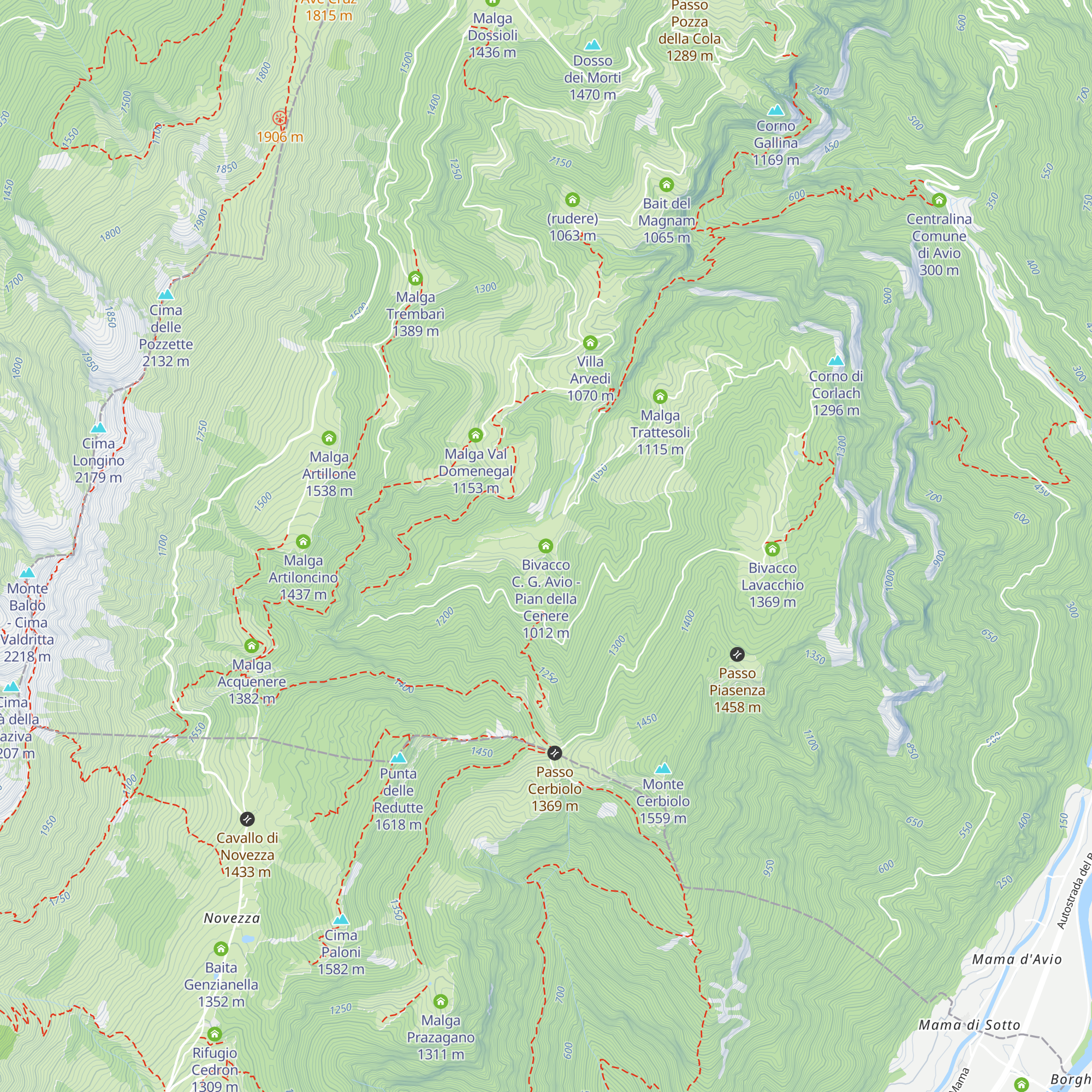 Bivacco C. G. Avio - Pian della Cenere map