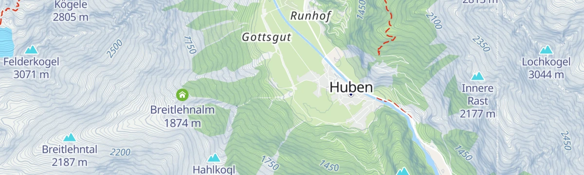 Map of the start of Hochalmen Wanderweg- Längenfeld/Huben