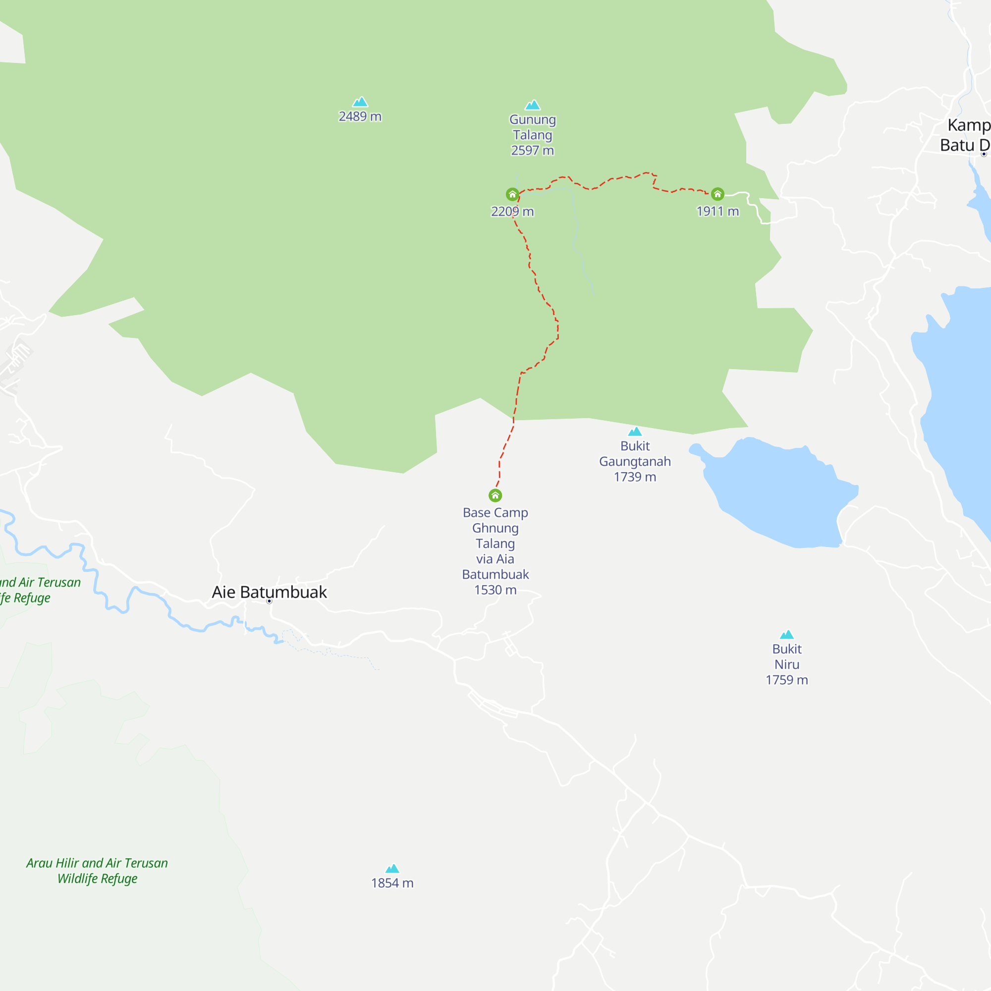 Base Camp Ghnung Talang via Aia Batumbuak map