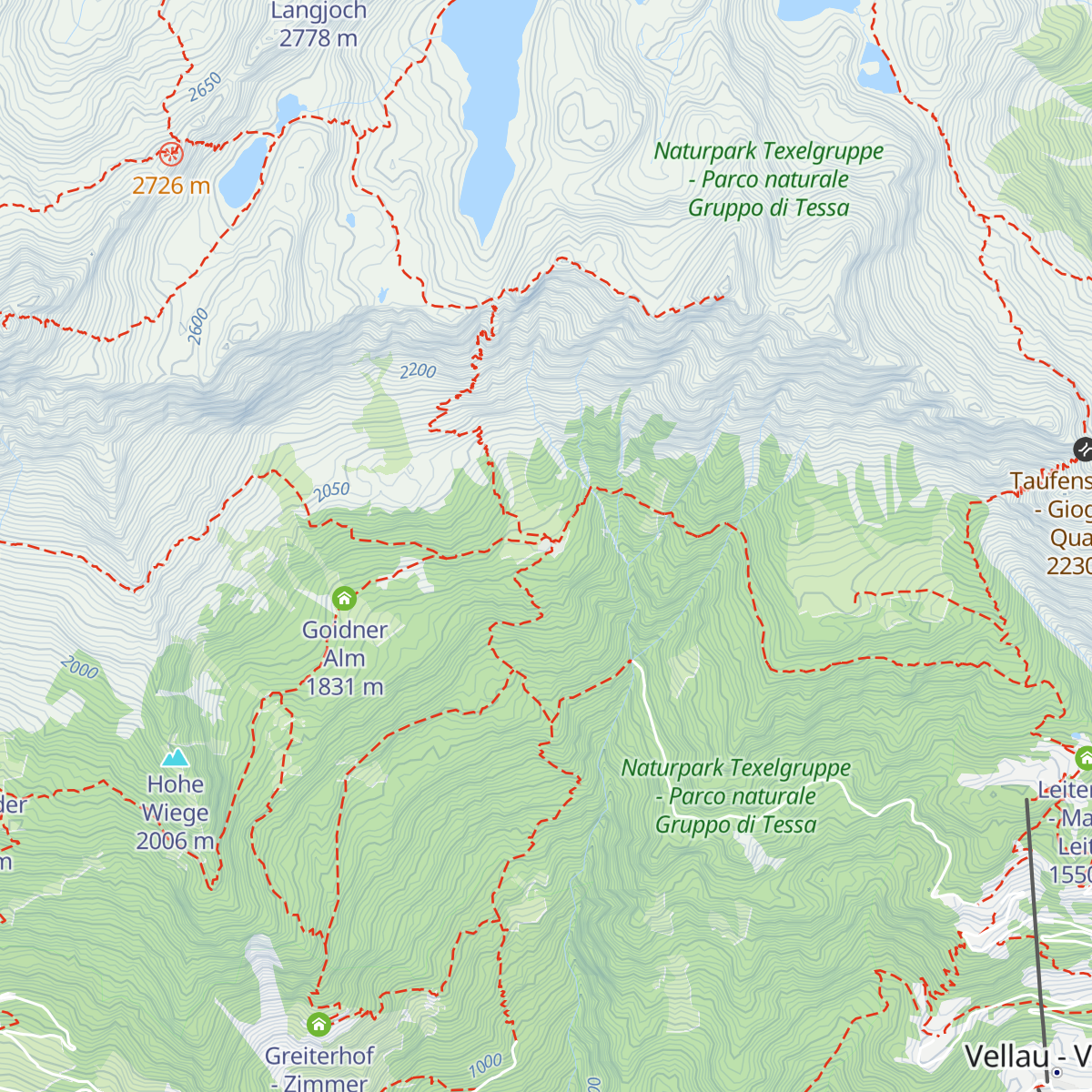 Schutzhaus Hochgang - Rifugio Casa del Valico map