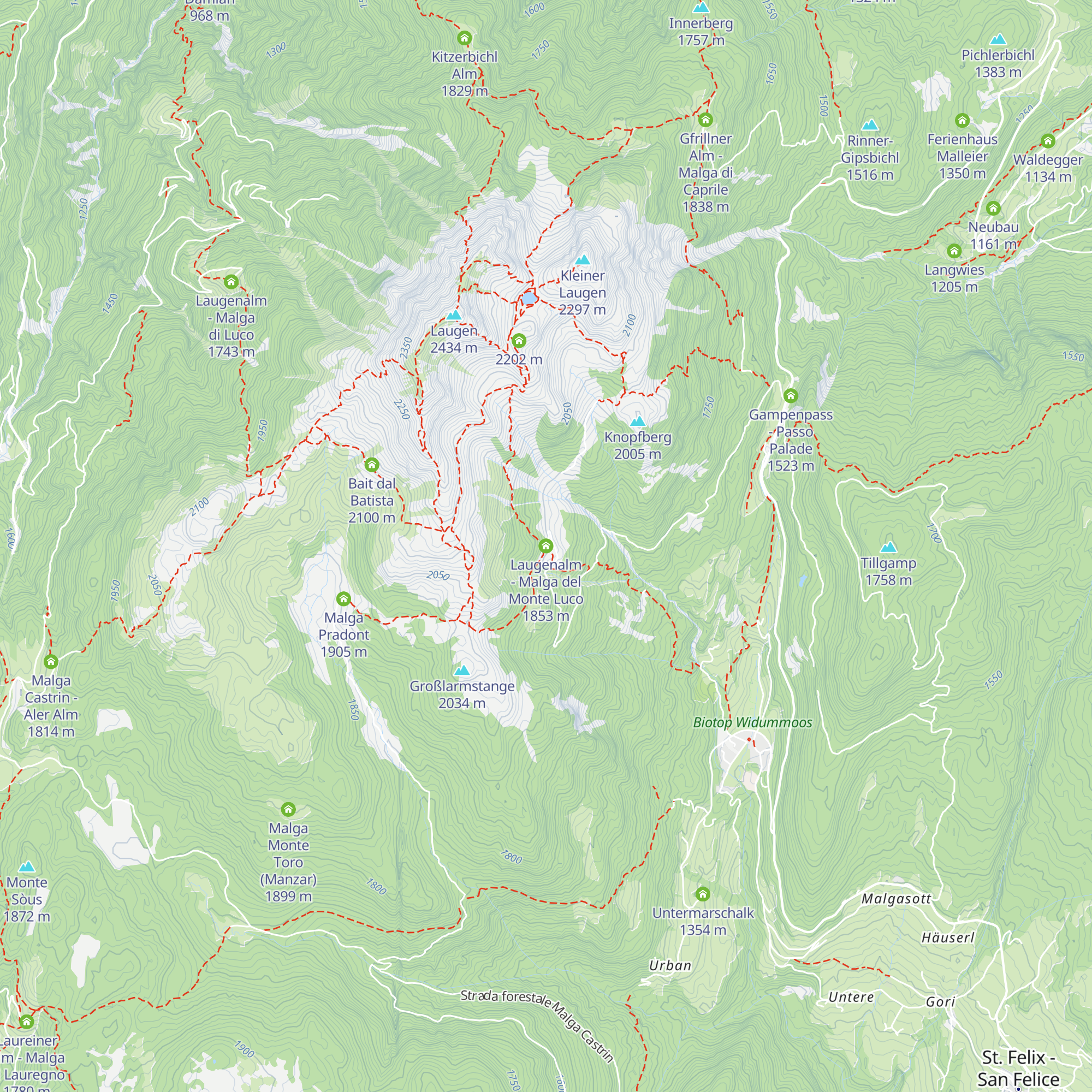 Laugenalm - Malga del Monte Luco map
