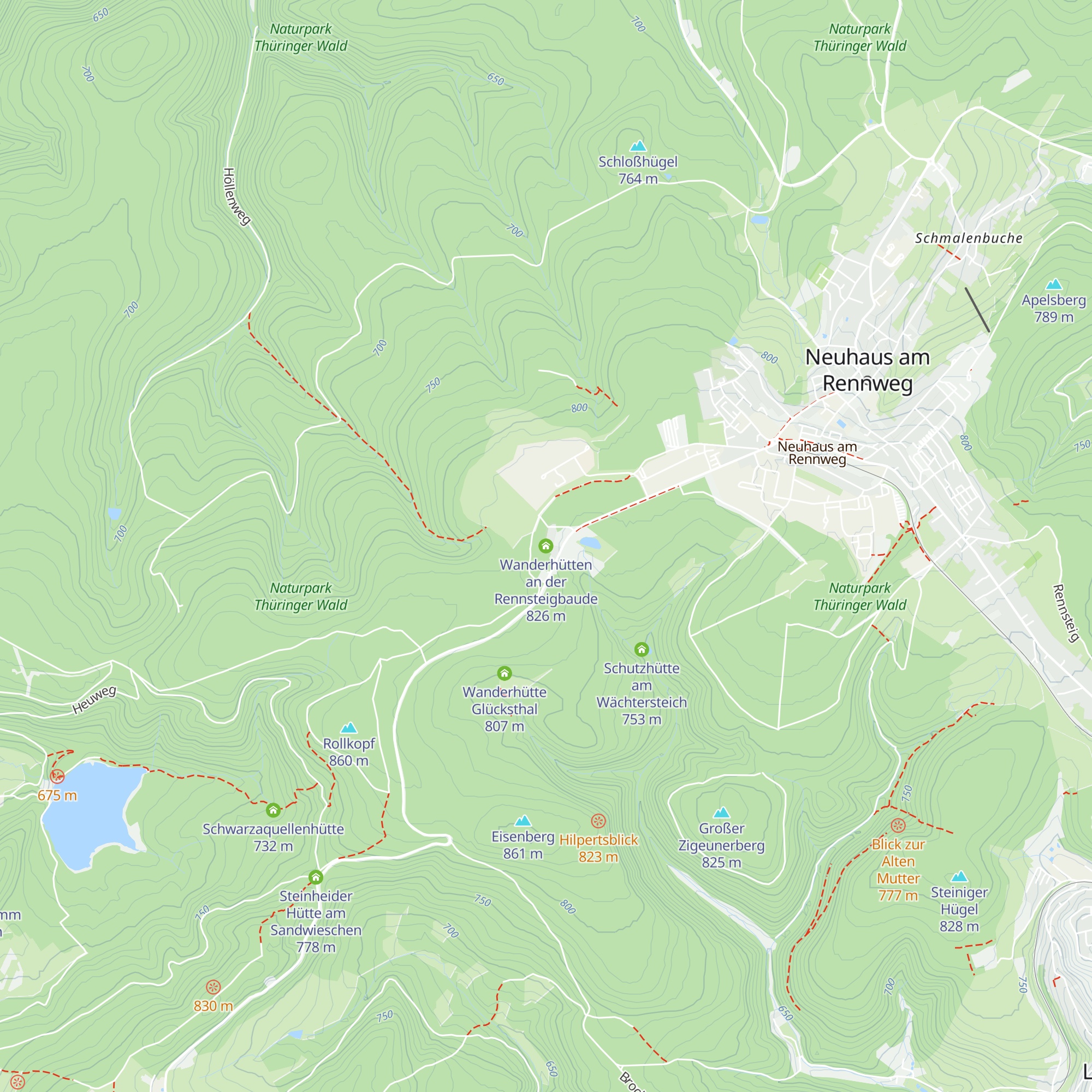 Wanderhütten an der Rennsteigbaude map