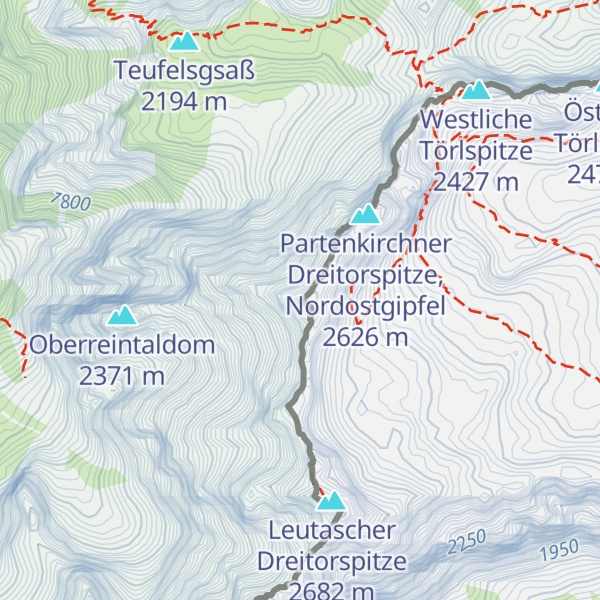Map of Partenkirchner Dreitorspitze, Westgipfel
