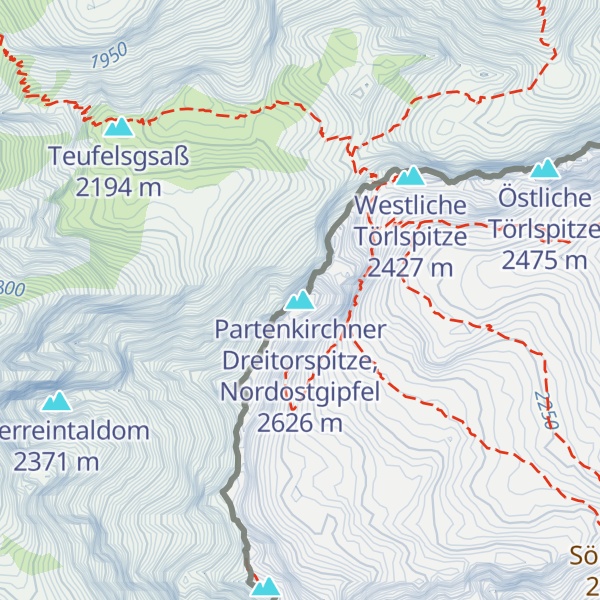 Map of Partenkirchner Dreitorspitze, Nordostgipfel