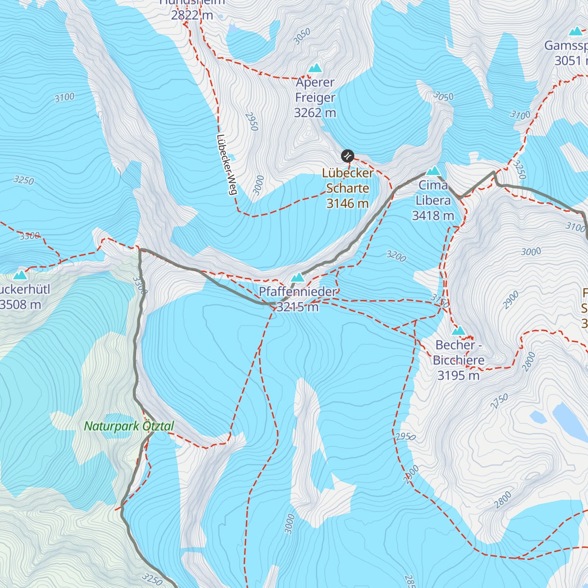 Müllerhütte - Rifugio Cima Libera map