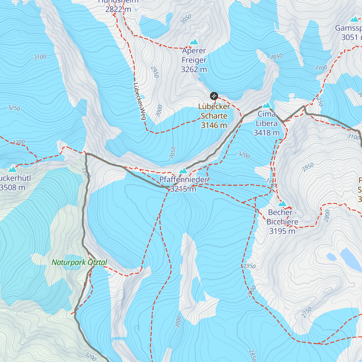 Müllerhütte - Rifugio Cima Libera map
