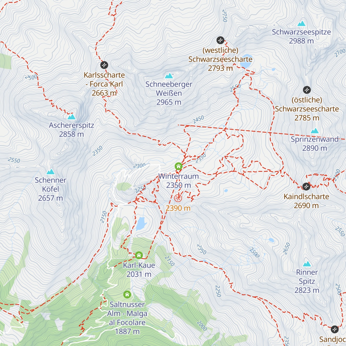 Schutzhütte Schneeberg - Rifugio Monteneve map