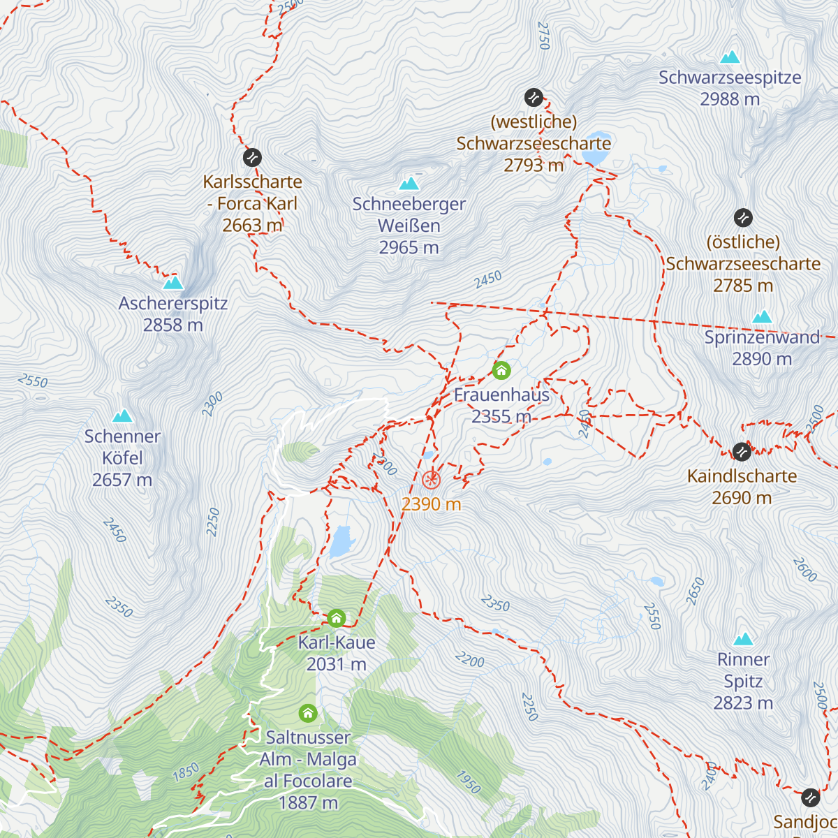 Schutzhütte Schneeberg - Rifugio Monteneve map