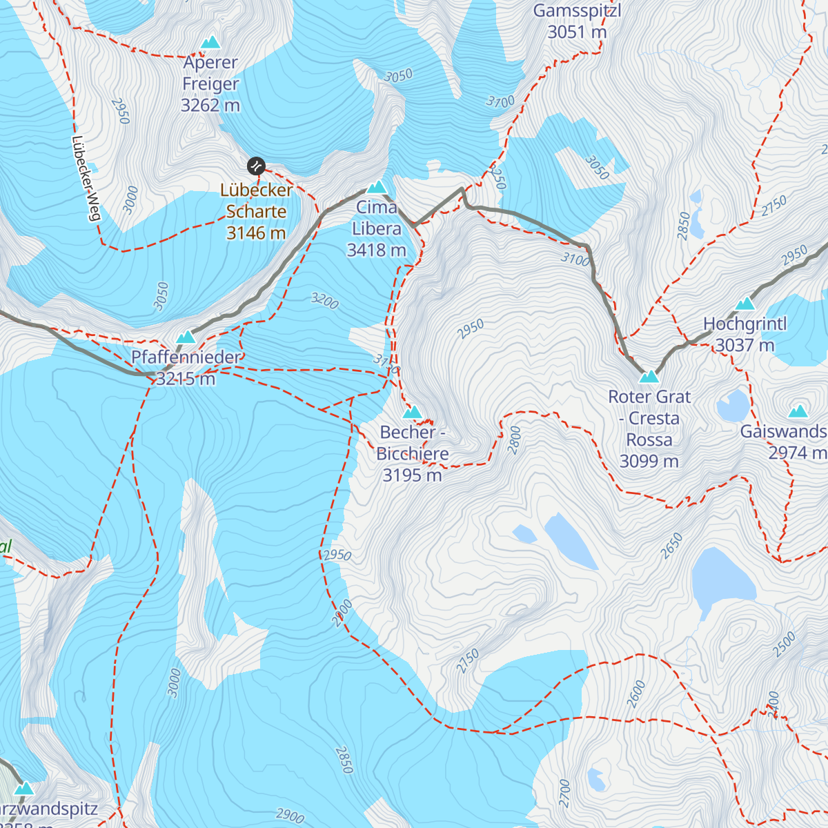 Becherhaus - Rifugio Gino Biasi al Bicchiere map