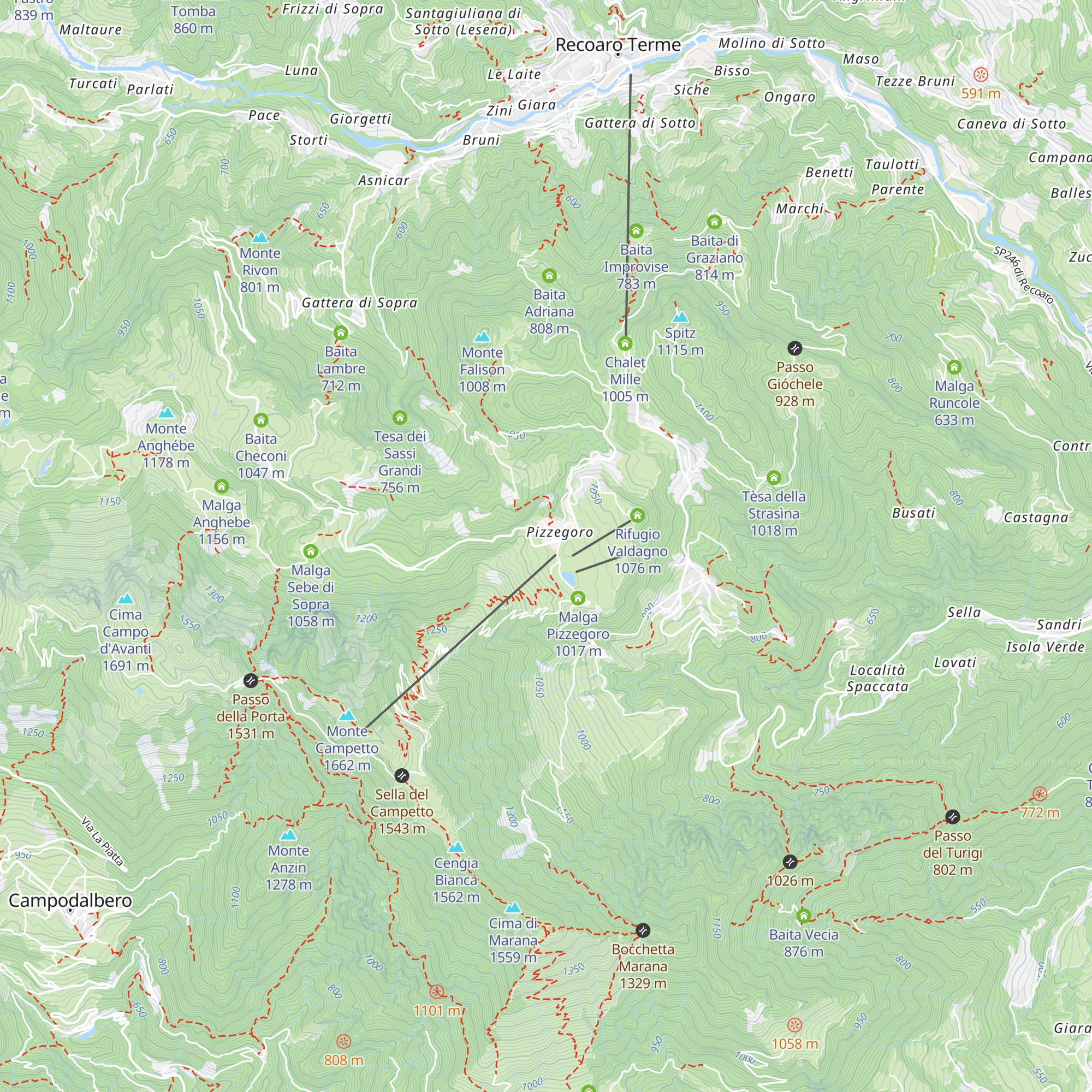 Malga Pizzegoro Vecia map