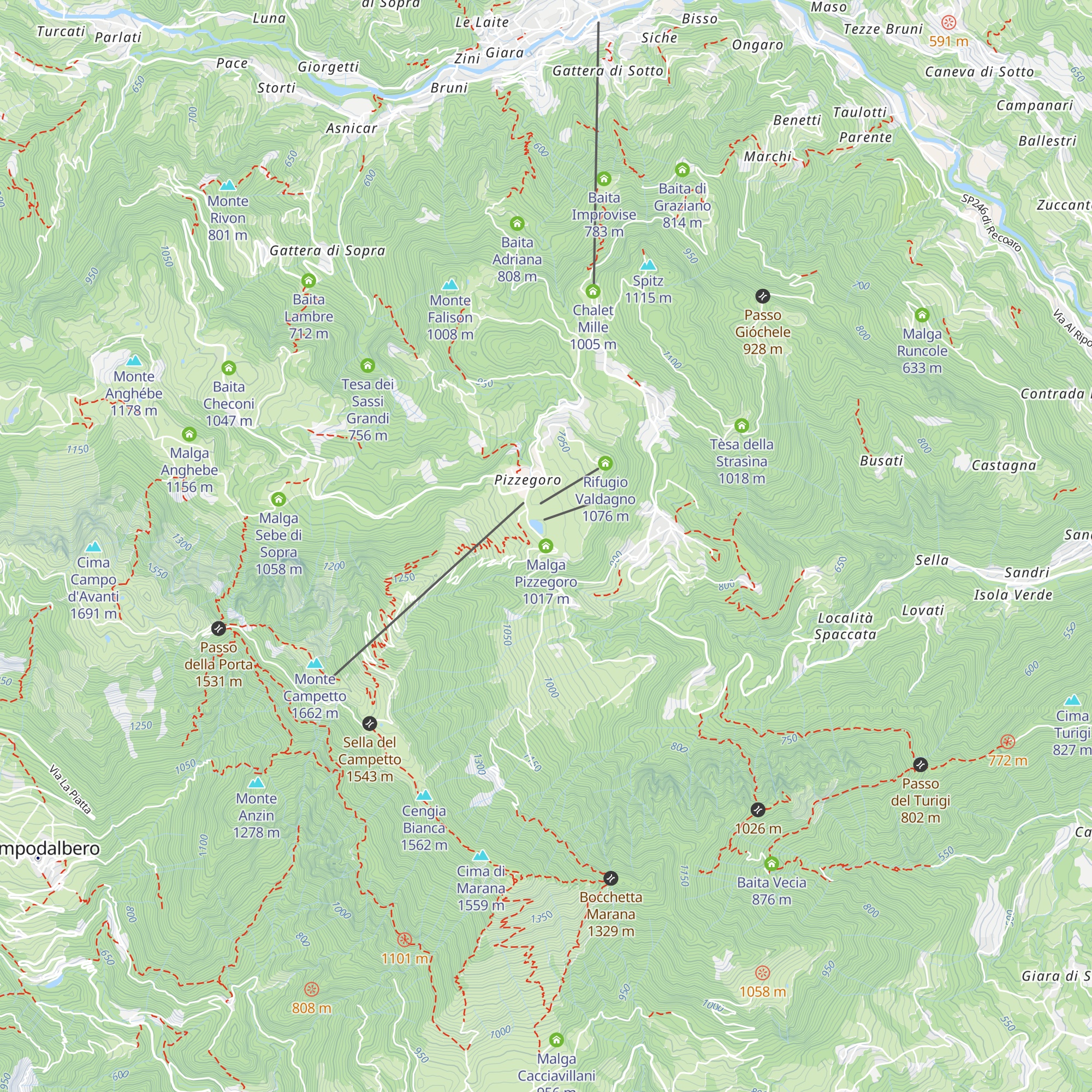 Malga Pizzegoro map