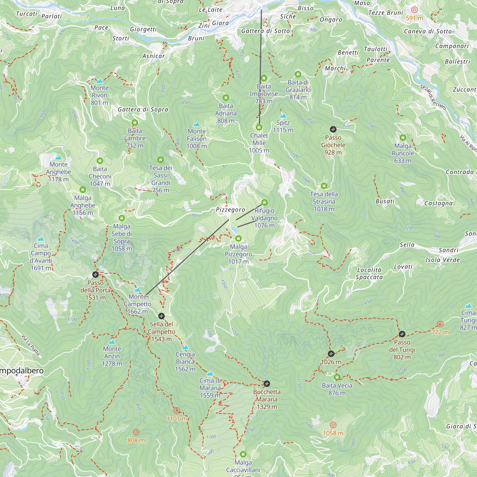 Malga Pizzegoro map
