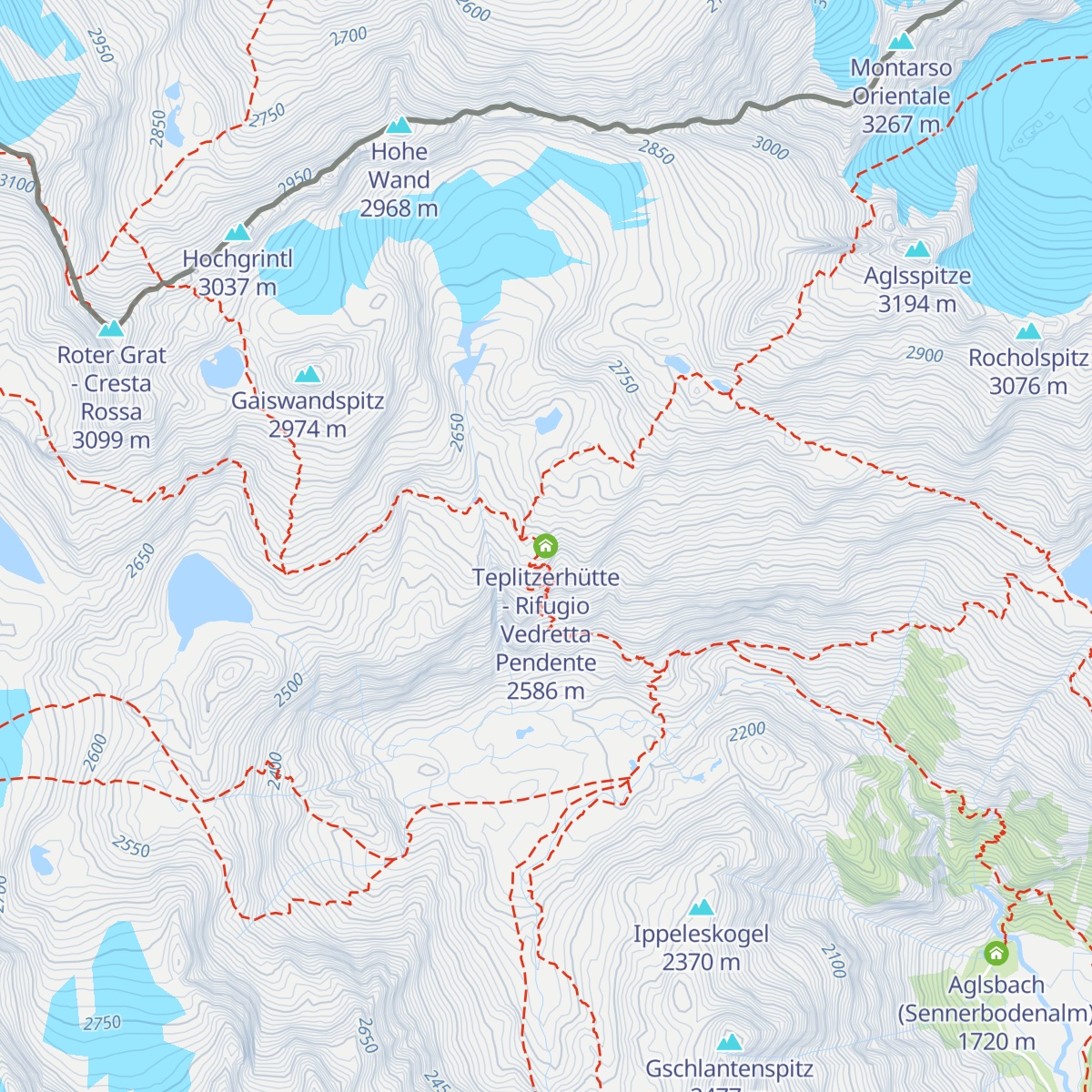 Teplitzerhütte - Rifugio Vedretta Pendente map