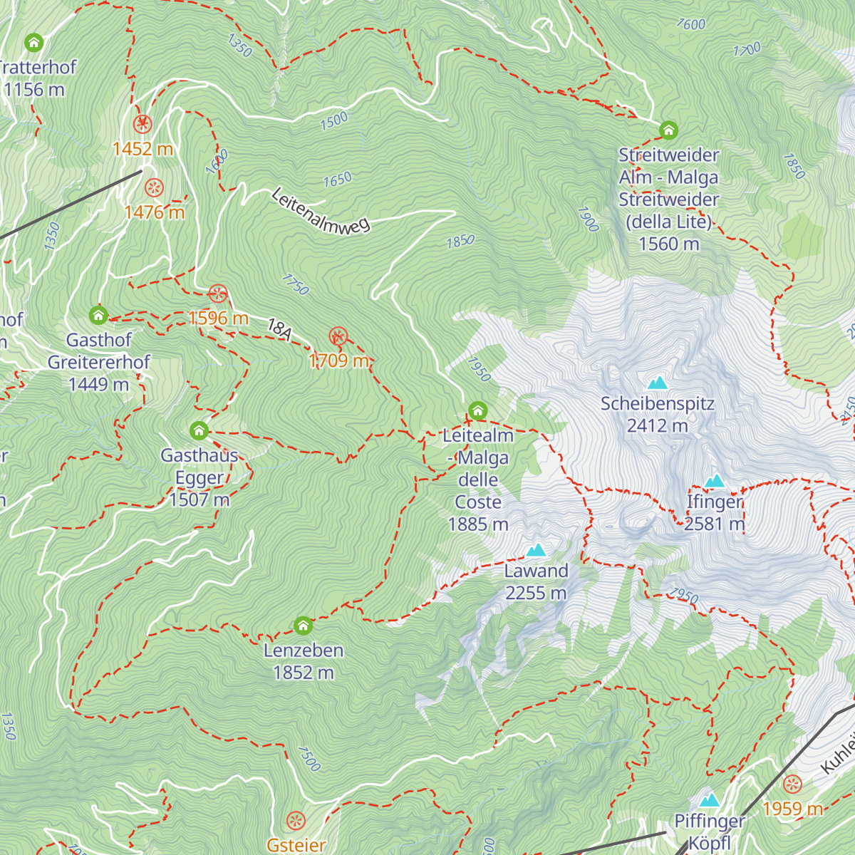 Ifinger Hütte - Rifugio Ivigna map