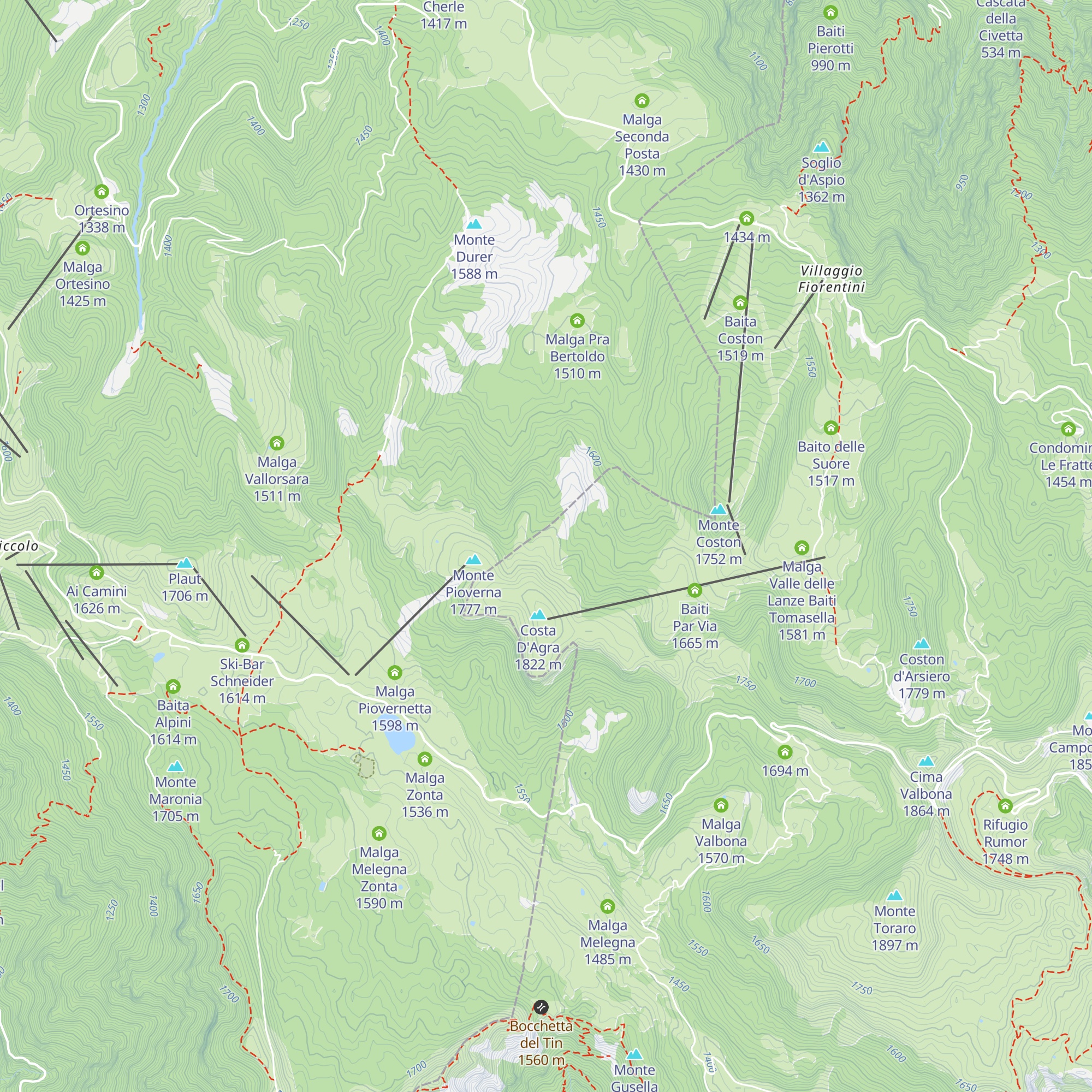 Malga Costa d'Agra map
