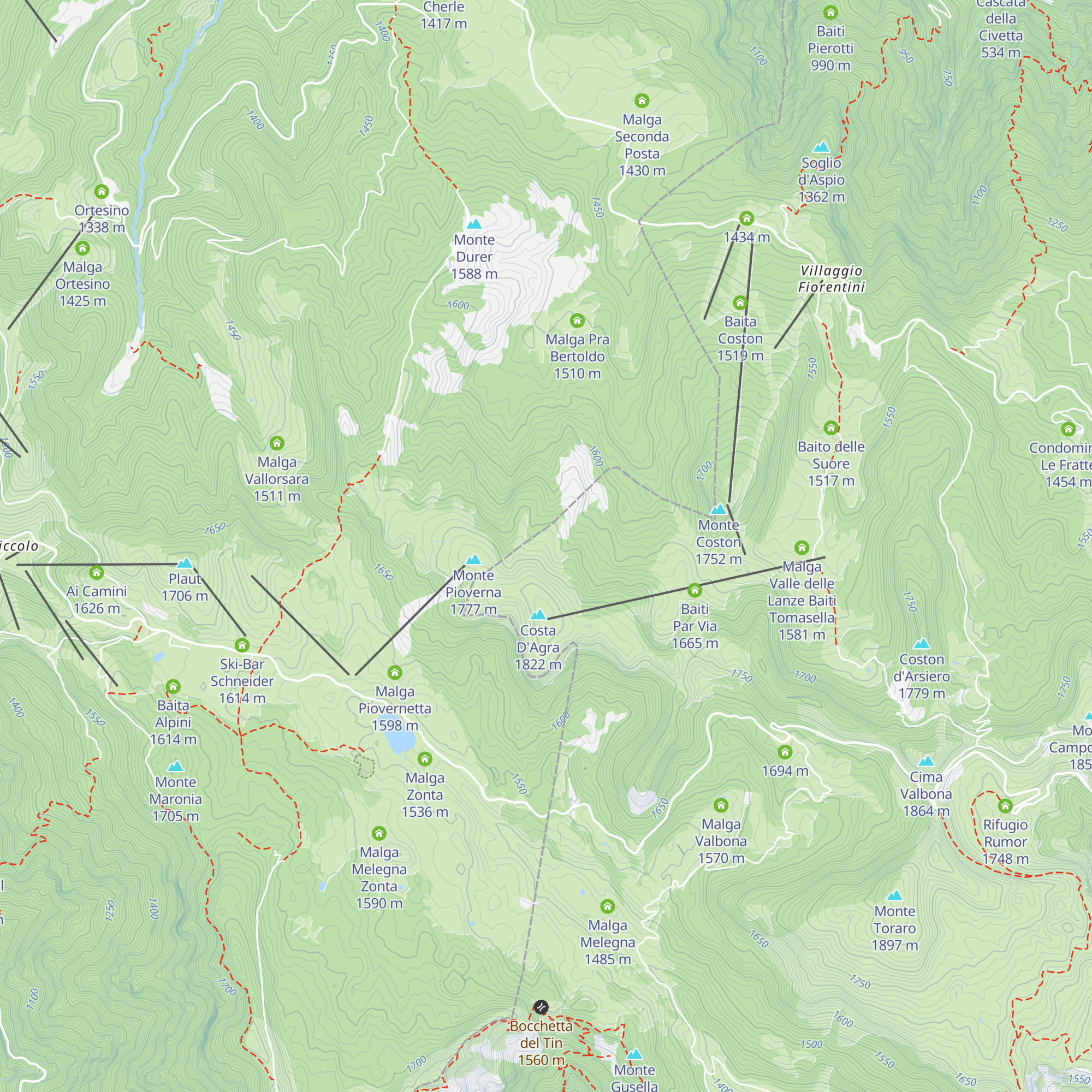 Malga Costa d'Agra map