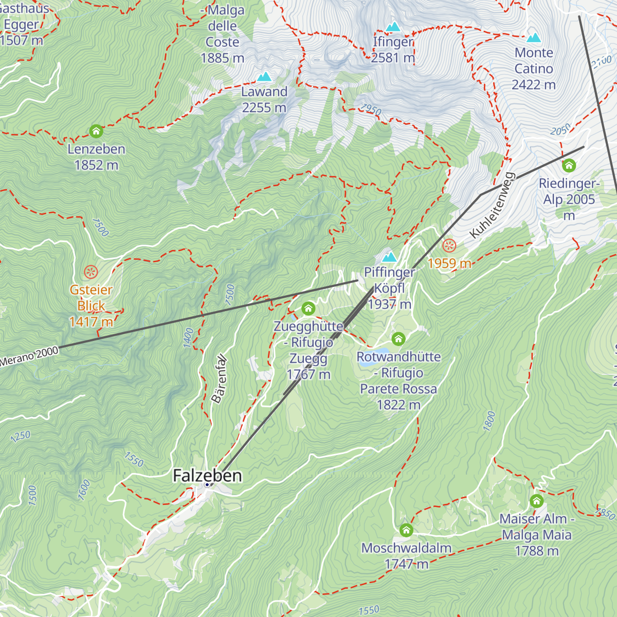 Zuegghütte - Rifugio Zuegg map
