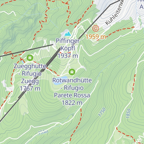 Map of Rotwandhütte - Rifugio Parete Rossa