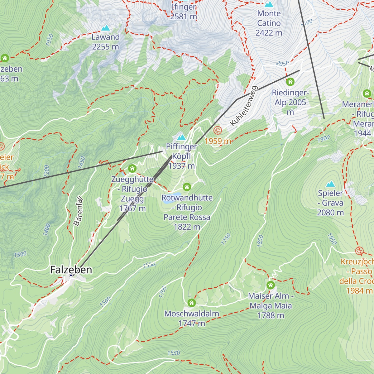 Rotwandhütte - Rifugio Parete Rossa map