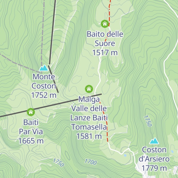 Map of Malga Valle delle Lanze Baiti Tomasella