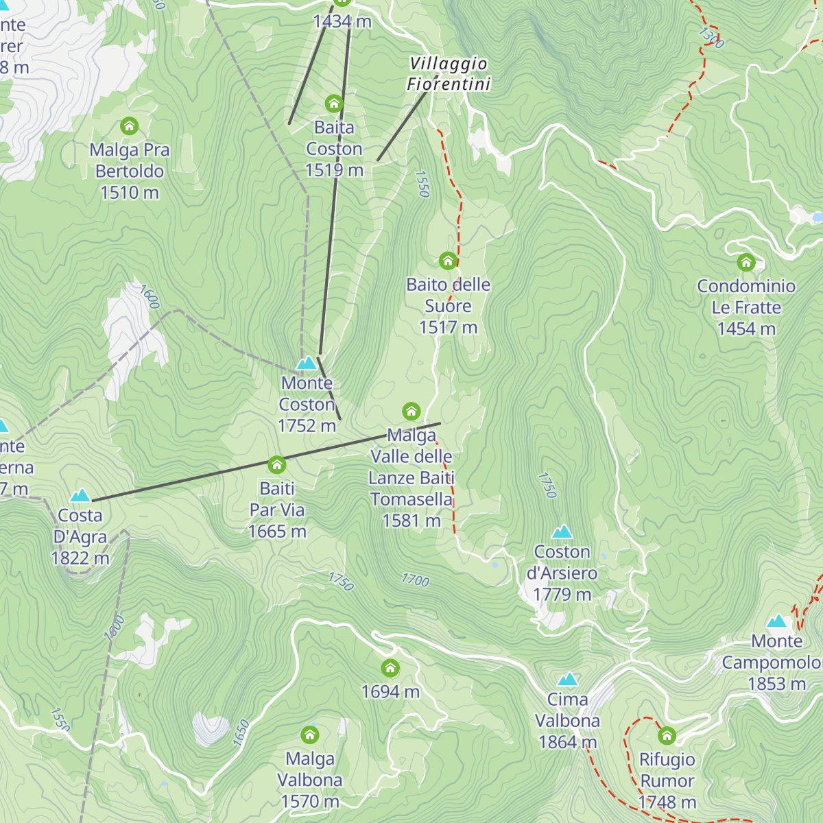 Malga Valle delle Lanze Baiti Tomasella map