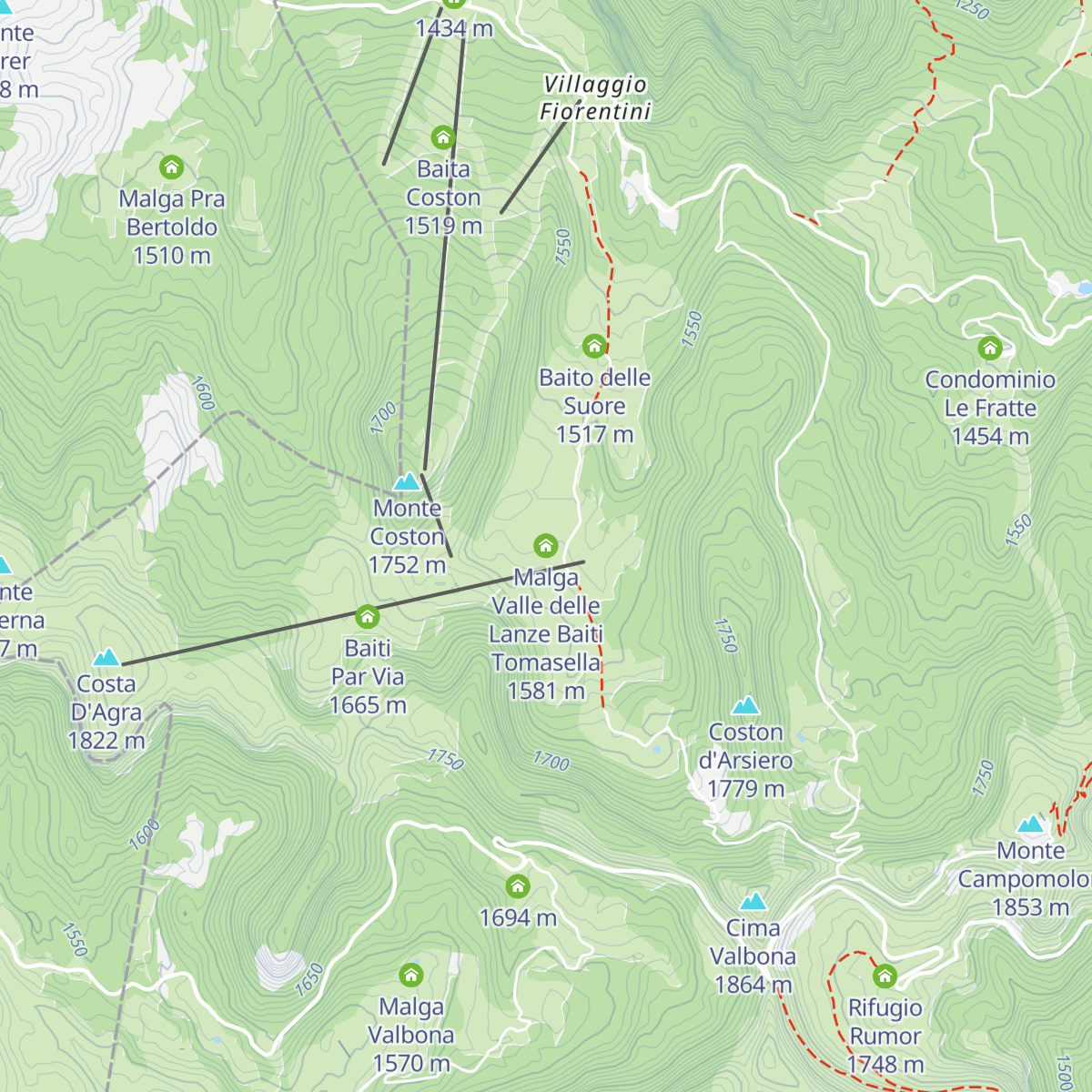 Malga Valle delle Lanze Baiti Tomasella map