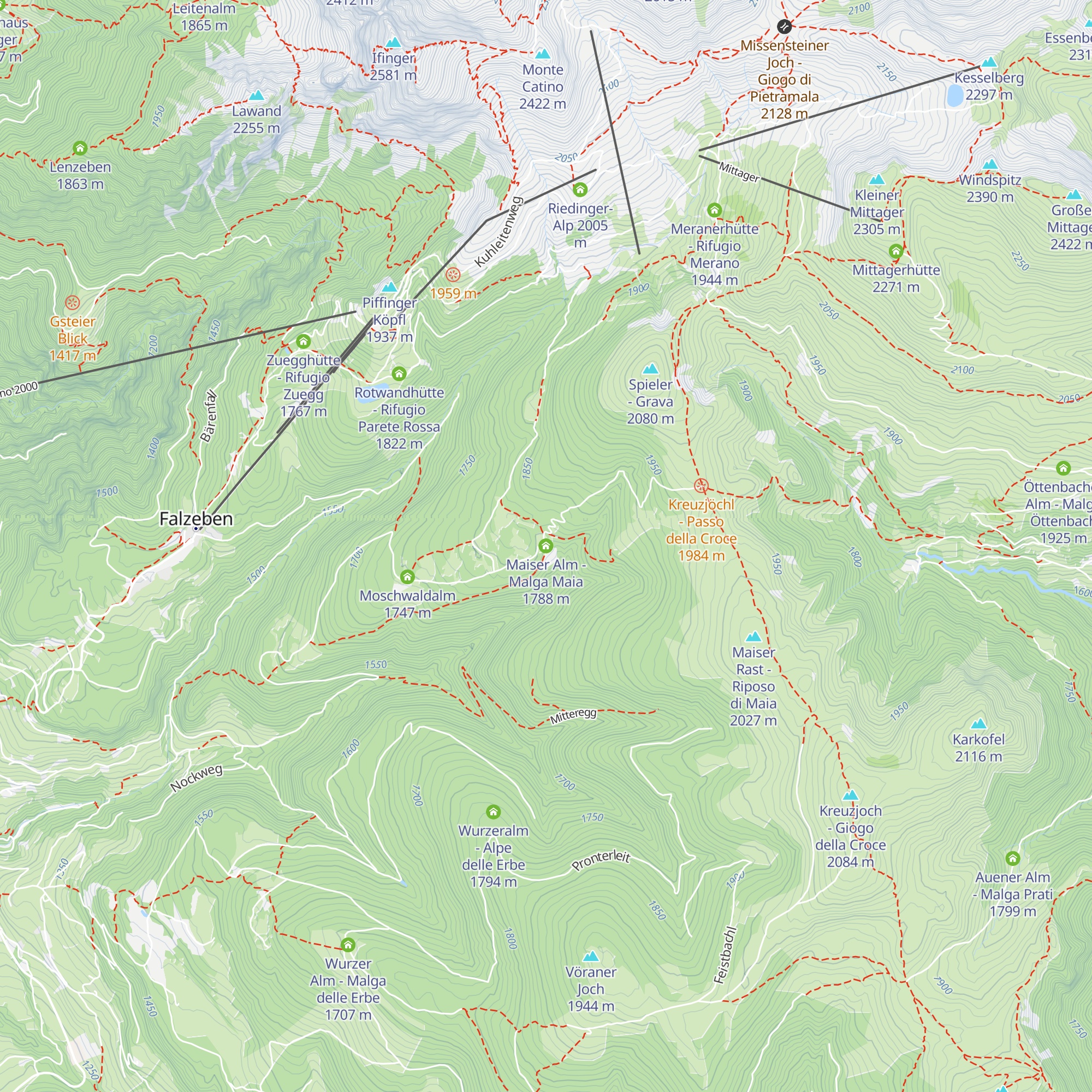 Maiser Alm - Malga Maia map