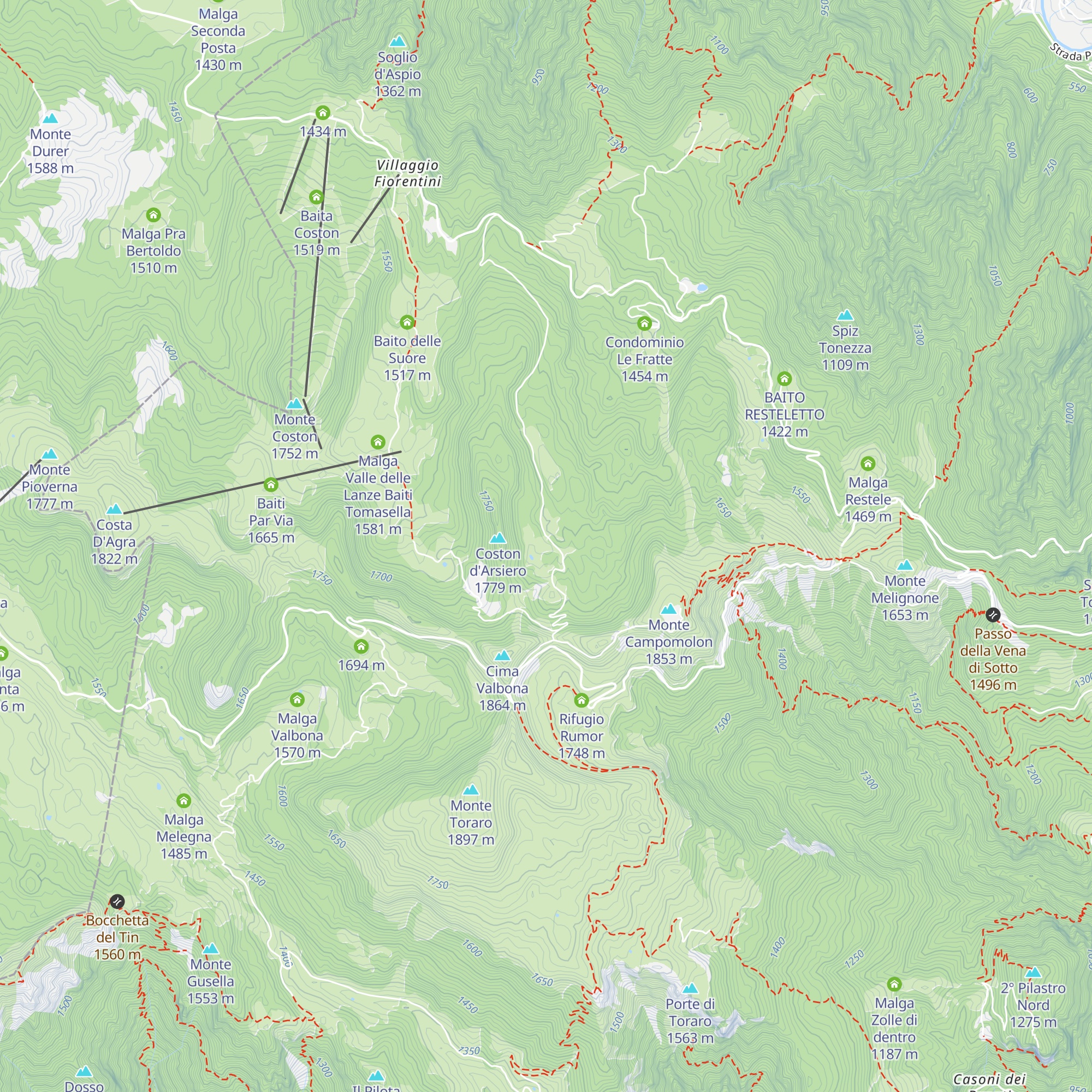 Malga Campomolon di dentro M. 1676 map