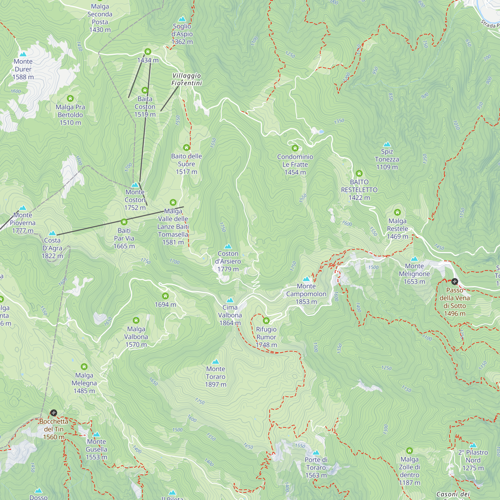 Malga Campomolon di dentro M. 1676 map