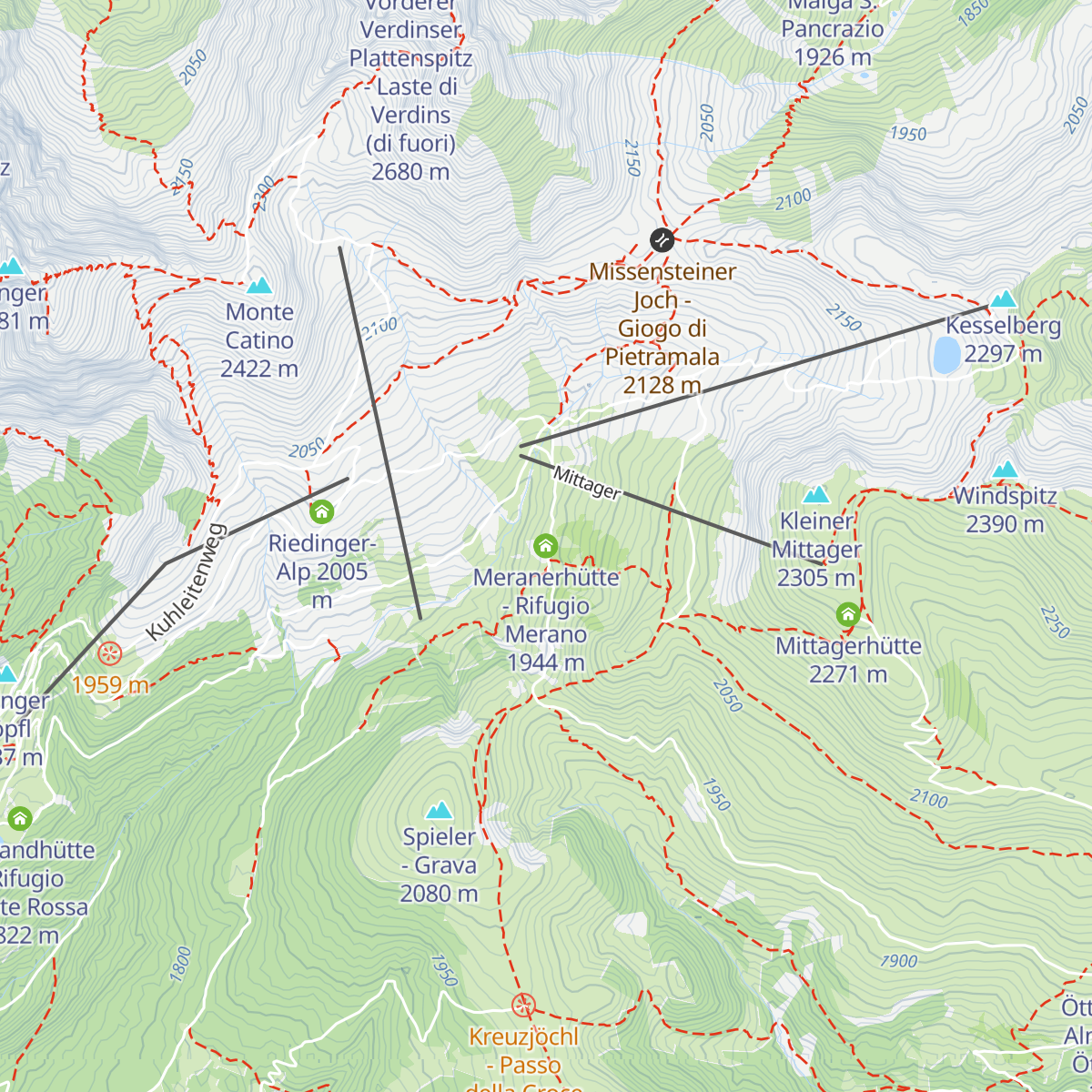 Meranerhütte - Rifugio Merano map