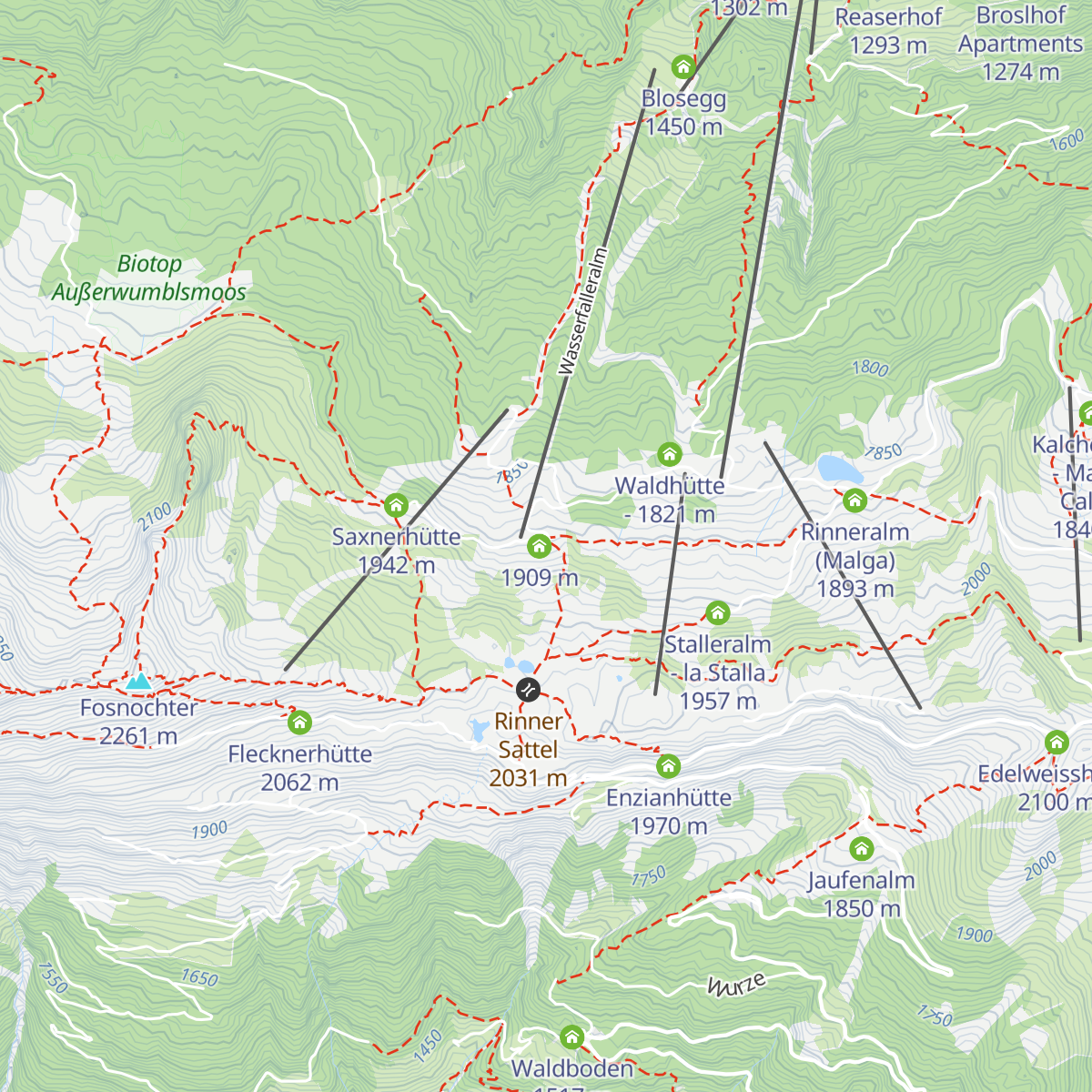 Wasserfaller Alm - Malga Cascata map