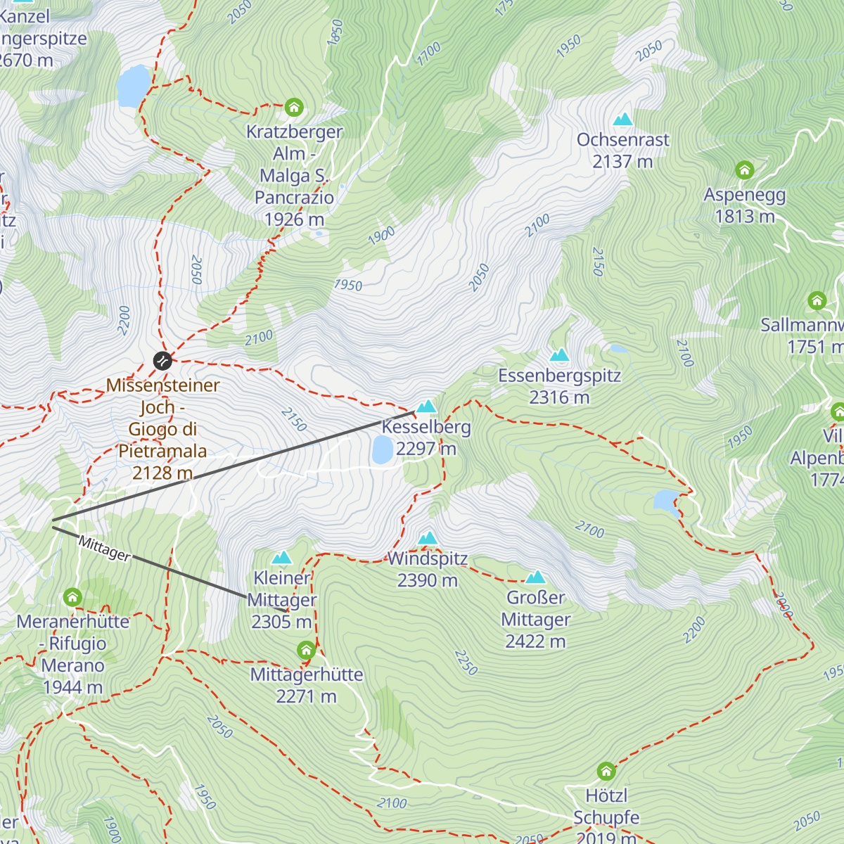 Kesselberghütte - Rifugio Valcanova map