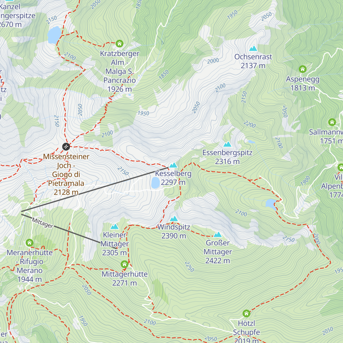 Kesselberghütte - Rifugio Valcanova map